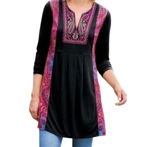 Soft Surroundings Tops - Soft Surroundings Kashmir Tunic M | Boho Embroidered Mixed Media Tunic
